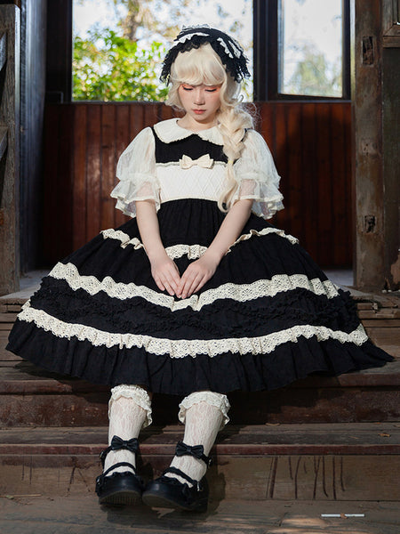 Sweet Lolita Dress Cotton Short Sleeves Lace Dress Fairytale Lolita Dress