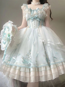 Sweet Lolita Dress Light Green Tulle Princess Lolita Gown Polyester Sleeveless Sweet Jumper Hime Lolita Wedding Dress