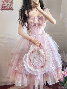 Sweet Lolita Dress Light Green Tulle Princess Lolita Gown Polyester Sleeveless Sweet Jumper Hime Lolita Wedding Dress