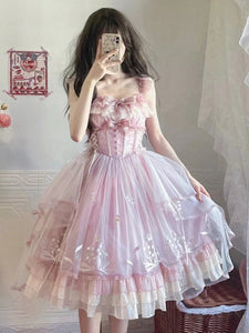 Sweet Lolita Dress Light Green Tulle Princess Lolita Gown Polyester Sleeveless Sweet Jumper Hime Lolita Wedding Dress