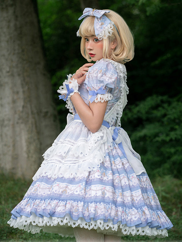 Sweet Lolita Dress Pastel Blue Sweet Lolita Lace Ruffle Dress Hilolita