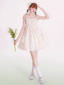 Sweet Lolita Dress Polka Dot Ruffled Straps Polyester Sleeveless Bows Jumper Lolita Dress