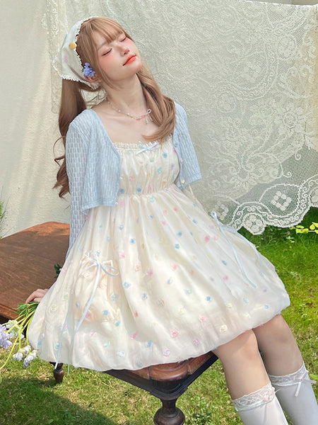 Sweet Lolita Dress Polka Dot Ruffled Straps Polyester Sleeveless Bows Jumper Lolita Dress