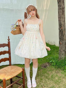 Sweet Lolita Dress Polka Dot Ruffled Straps Polyester Sleeveless Bows Jumper Lolita Dress