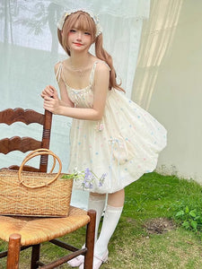 Sweet Lolita Dress Polka Dot Ruffled Straps Polyester Sleeveless Bows Jumper Lolita Dress