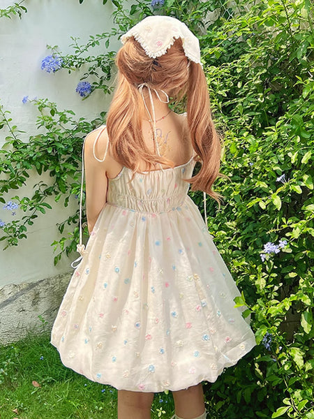 Sweet Lolita Dress Polka Dot Ruffled Straps Polyester Sleeveless Bows Jumper Lolita Dress