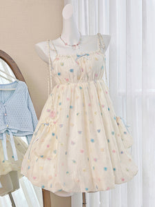 Sweet Lolita Dress Polka Dot Ruffled Straps Polyester Sleeveless Bows Jumper Lolita Dress