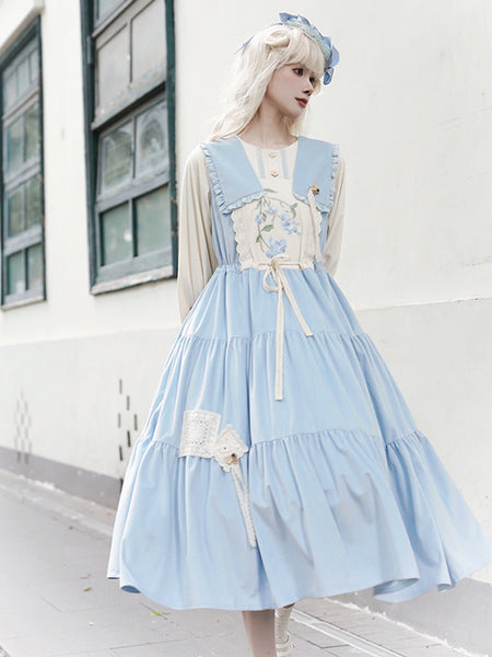 Sweet Lolita Dress Polyester Long Sleeves Dress Pastoral Style Lolita Dress