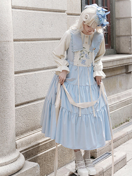 Sweet Lolita Dress Polyester Long Sleeves Dress Pastoral Style Lolita Dress