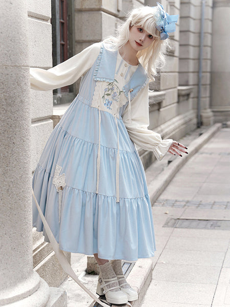 Sweet Lolita Dress Polyester Long Sleeves Dress Pastoral Style Lolita Dress