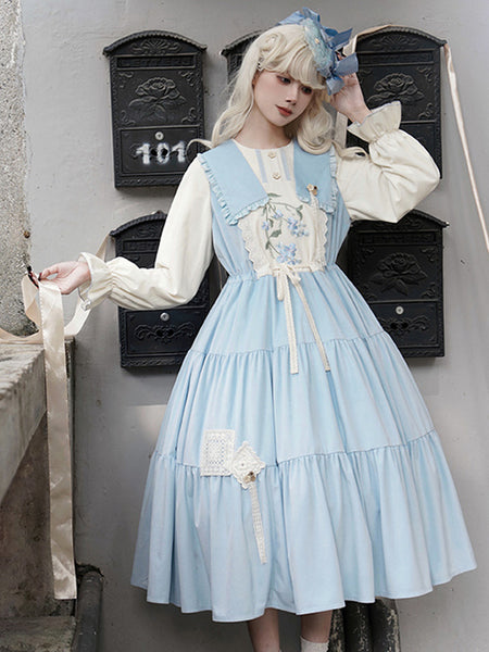 Sweet Lolita Dress Polyester Long Sleeves Dress Pastoral Style Lolita Dress