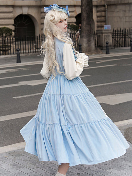 Sweet Lolita Dress Polyester Long Sleeves Dress Pastoral Style Lolita Dress