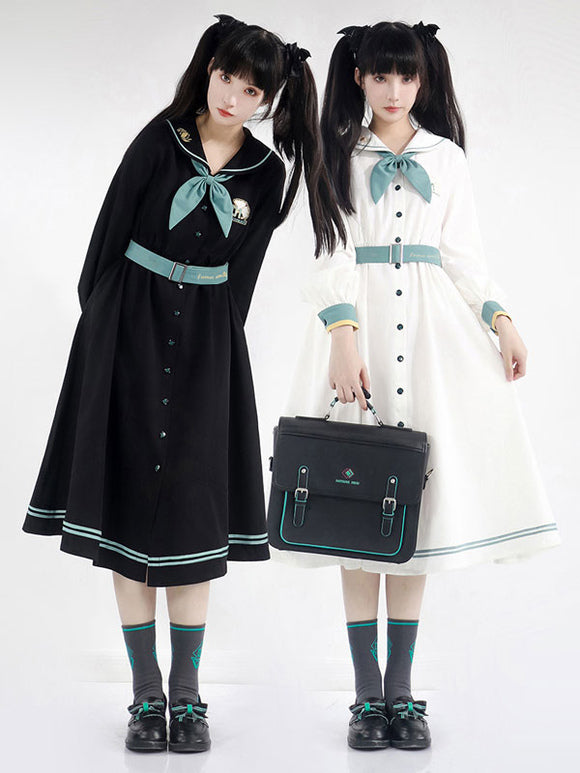 Sweet Lolita Dress Polyester Long Sleeves Navy Style Lolita Dress