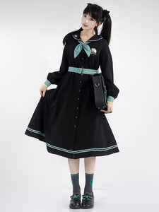 Sweet Lolita Dress Polyester Long Sleeves Navy Style Lolita Dress