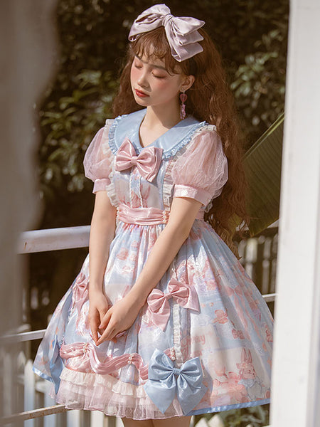 Sweet Lolita Dress Polyester Short Sleeves Dress