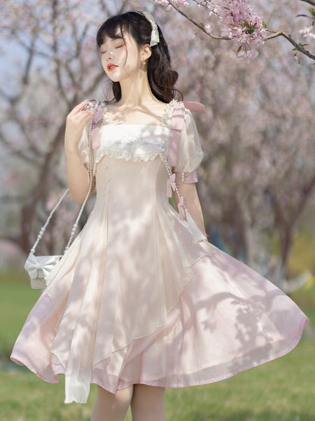 Sweet Lolita Dress Polyester Short Sleeves Dress