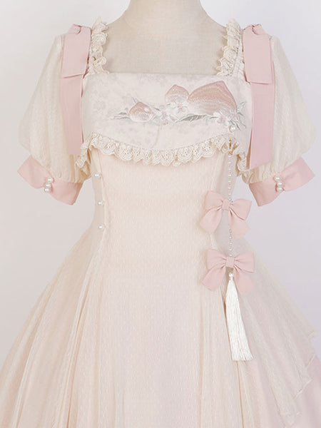 Sweet Lolita Dress Polyester Short Sleeves Dress