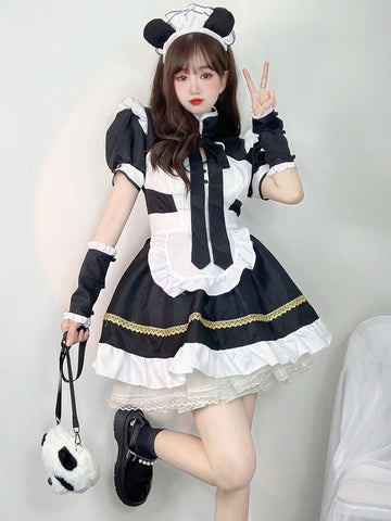 Sweet Lolita Dress Polyester Short Sleeves Ruffles Dress