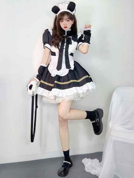 Sweet Lolita Dress Polyester Short Sleeves Ruffles Dress