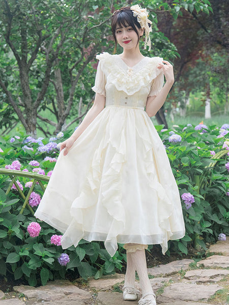 Sweet Lolita Dress Polyester Short Sleeves Ruffles Dress Sweet Lolita Dress