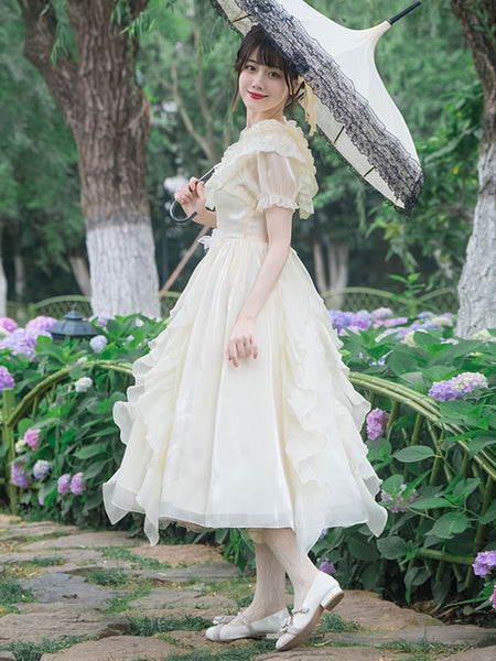 Sweet Lolita Dress Polyester Short Sleeves Ruffles Dress Sweet Lolita Dress