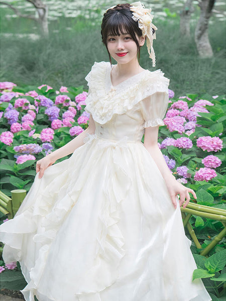 Sweet Lolita Dress Polyester Short Sleeves Ruffles Dress Sweet Lolita Dress