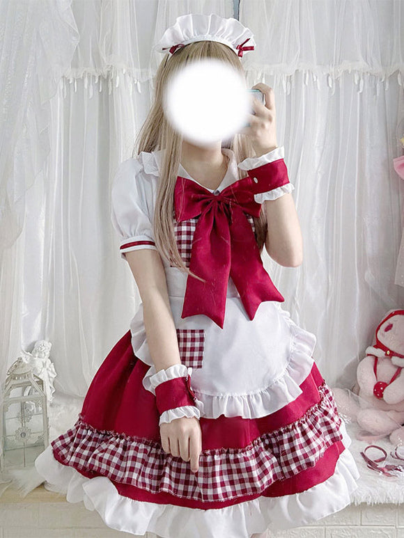 Sweet Lolita Dress Polyester Short Sleeves Ruffles Sweet Christmas Lolita Dress