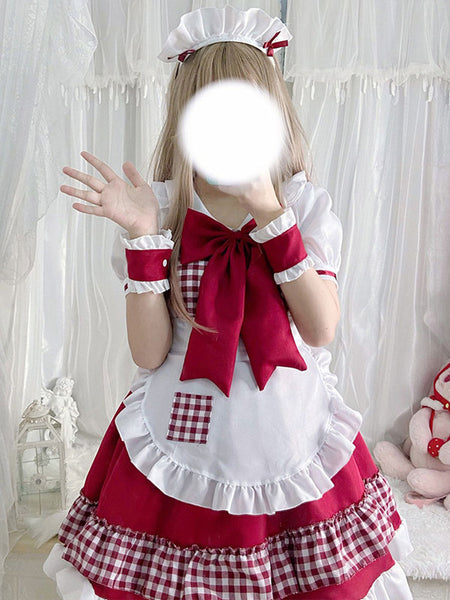 Sweet Lolita Dress Polyester Short Sleeves Ruffles Sweet Christmas Lolita Dress