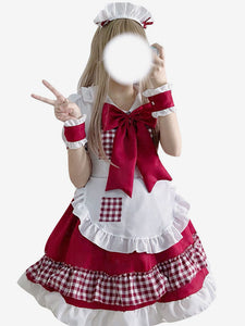 Sweet Lolita Dress Polyester Short Sleeves Ruffles Sweet Christmas Lolita Dress