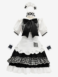 Sweet Lolita Dress Polyester Short Sleeves Ruffles Sweet Christmas Lolita Dress