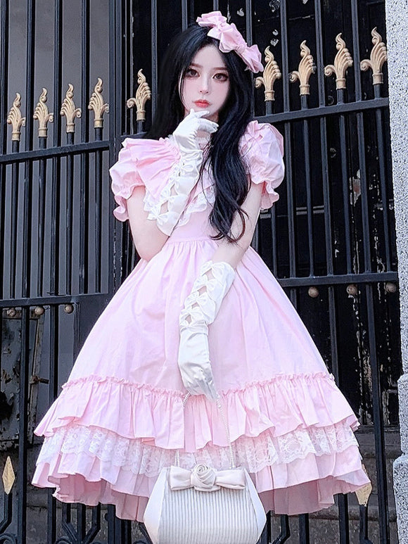 Sweet Lolita Dress Polyester Short Sleeves Sweet Dress Lolita Dress