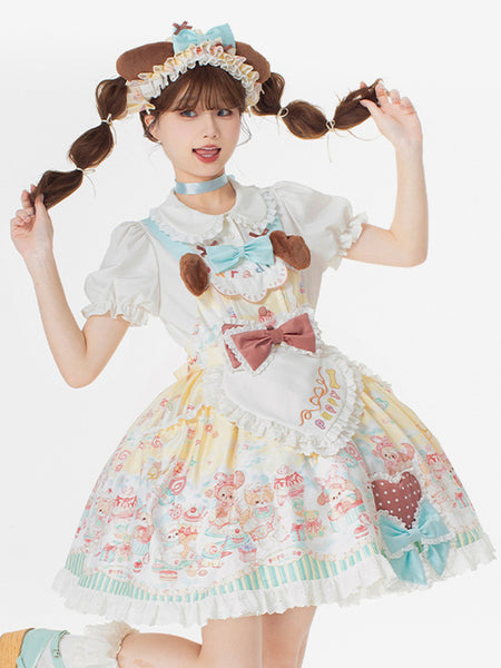 Sweet Lolita Dress Polyester Short Sleeves Sweet Fairytale Lolita Dress