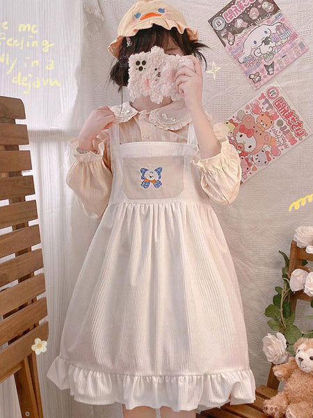 Sweet Lolita Dress Polyester Sleeveless Bows Jumper Dress