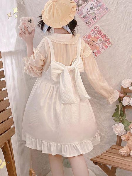 Sweet Lolita Dress Polyester Sleeveless Bows Jumper Dress