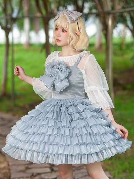 Sweet Lolita Dress Tulle Sleeveless Ruffles Jumper Dress