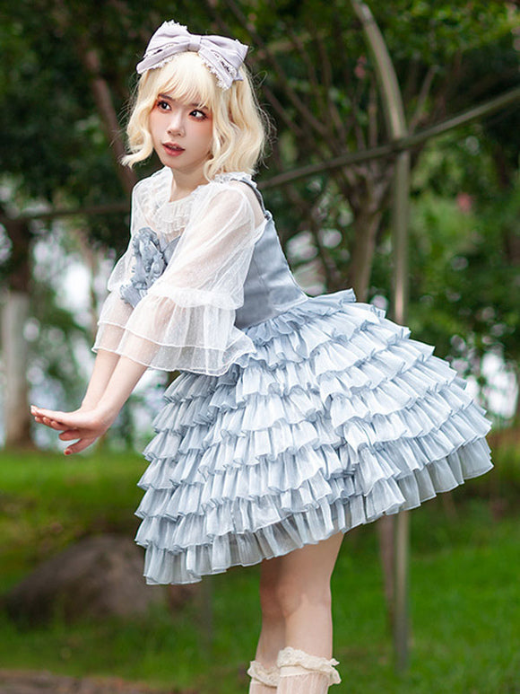 Sweet Lolita Dress Tulle Sleeveless Ruffles Jumper Dress