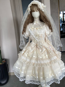 Sweet Lolita Dress White Lace Lolita Bridal Dress Polyester Short Sleeves Hime Lolita Dress