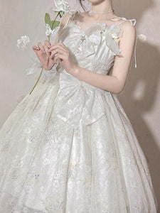 Sweet Lolita Dress White Lace Wedding Lolita Dress with Bow and Floral Embellishments