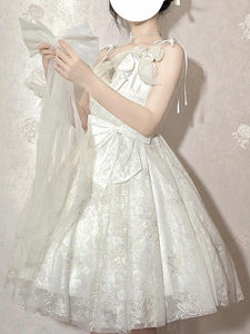 Sweet Lolita Dress White Lace Wedding Lolita Dress with Bow and Floral Embellishments