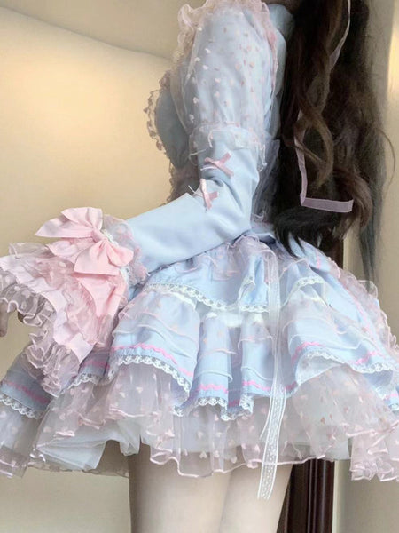 Sweet Lolita Dresses Ballet Ruffles Polka Dot Rose Green Hime Lolita Dress