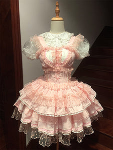 Sweet Lolita Dresses Ballet Ruffles Polka Dot Rose Green Hime Lolita Dress