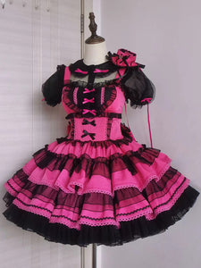 Sweet Lolita Dresses Ballet Ruffles Polka Dot Rose Green Hime Lolita Dress