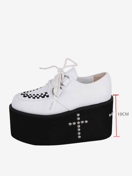 Sweet Lolita Footwear White Metallic Rivets Round Toe PU Leather Lolita Shoes