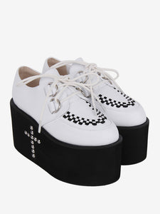 Sweet Lolita Footwear White Metallic Rivets Round Toe PU Leather Lolita Shoes