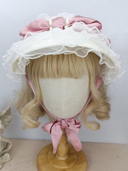 Sweet Lolita Hat Pearls Ruffles Accessory Polyester White Lolita Accessories