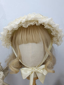 Sweet Lolita Hat Pearls Ruffles Accessory Polyester White Lolita Accessories