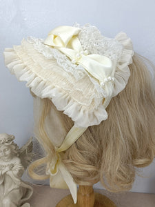 Sweet Lolita Hat Pearls Ruffles Accessory Polyester White Lolita Accessories