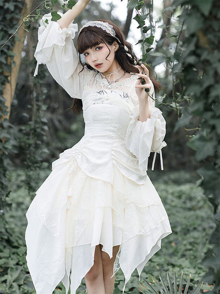 Sweet Lolita JSK Dress Ecru White Lolita Jumper Skirts