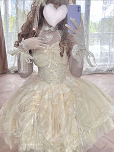 Sweet Lolita JSK Dress Ecru White Sleeveless Pearls Lace Lolita Jumper Skirts