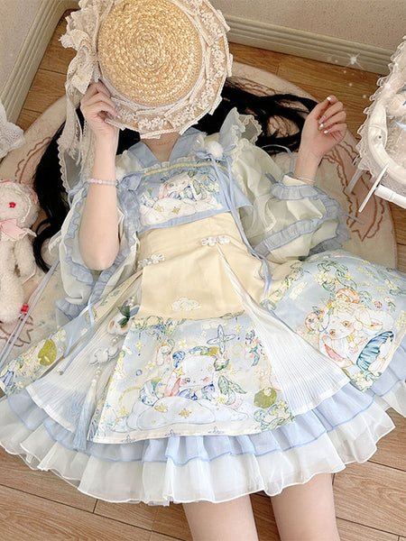 Tenues Sweet Lolita Pull sans manches en jacquard bleu bébé Accessoire pour couvre-chef